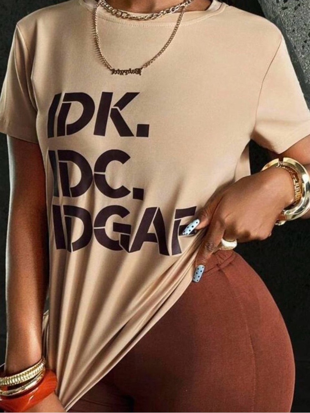 Beige Graphic Tee with Black Lettering